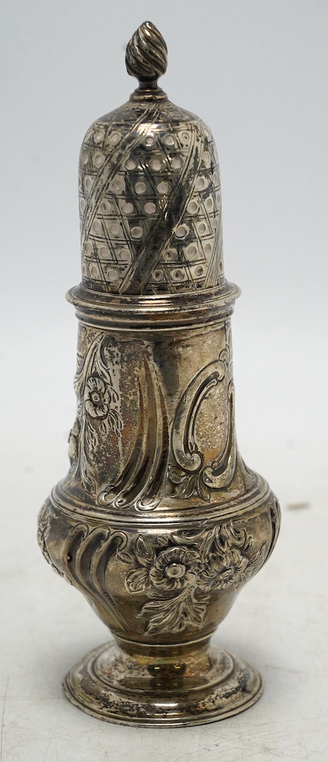 A George III silver baluster sugar castor, Robert Peaston, London, 1770, 16cm, 5.6oz. Condition - poor
